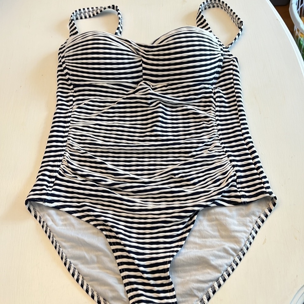 BOND EYE ONE PIECE SWIMSUIT Nip Tuck Shirred Maillot Stripe Size 10 NWT - Picture 10 of 10